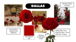 A collage illustrating what rose colors mean with the Dallas red rose symbolizing passion and strength.
